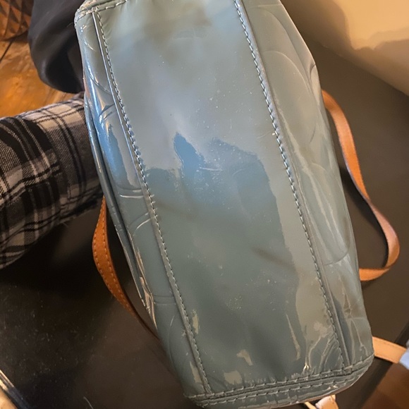 Blue Coach Embossed Signature Patent Leather Bag - Picture 10 of 16